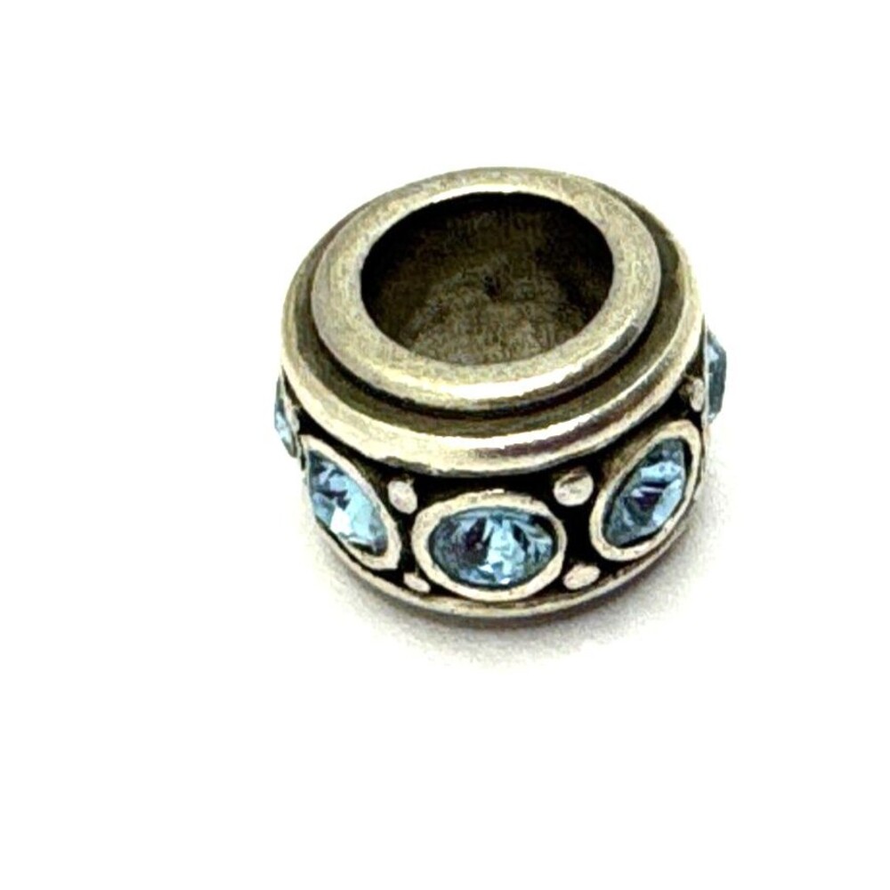 Brighton Glam Light Aqua Blue Row of Crystals Sparkle Silver Spacer Bead